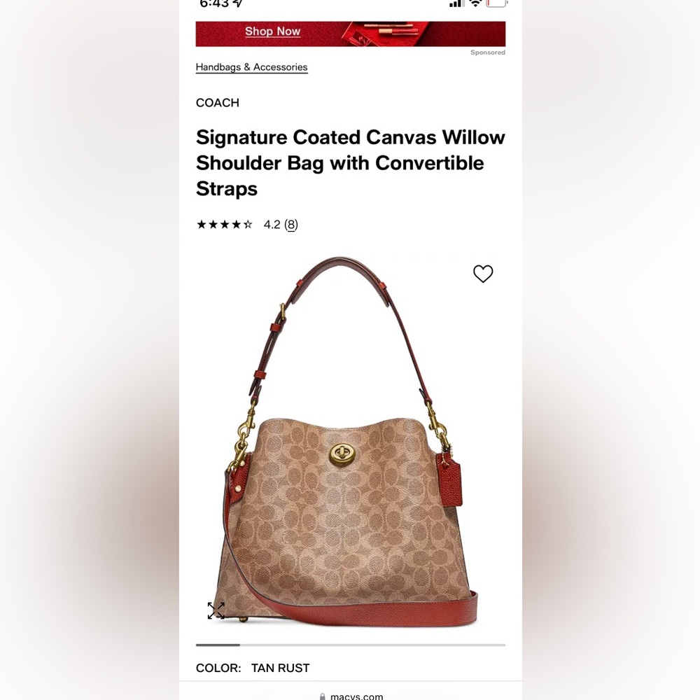 Coach Canvas Willow shoulder bag with convertible straps!